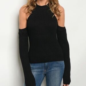 Cold Shoulder Black Sweater